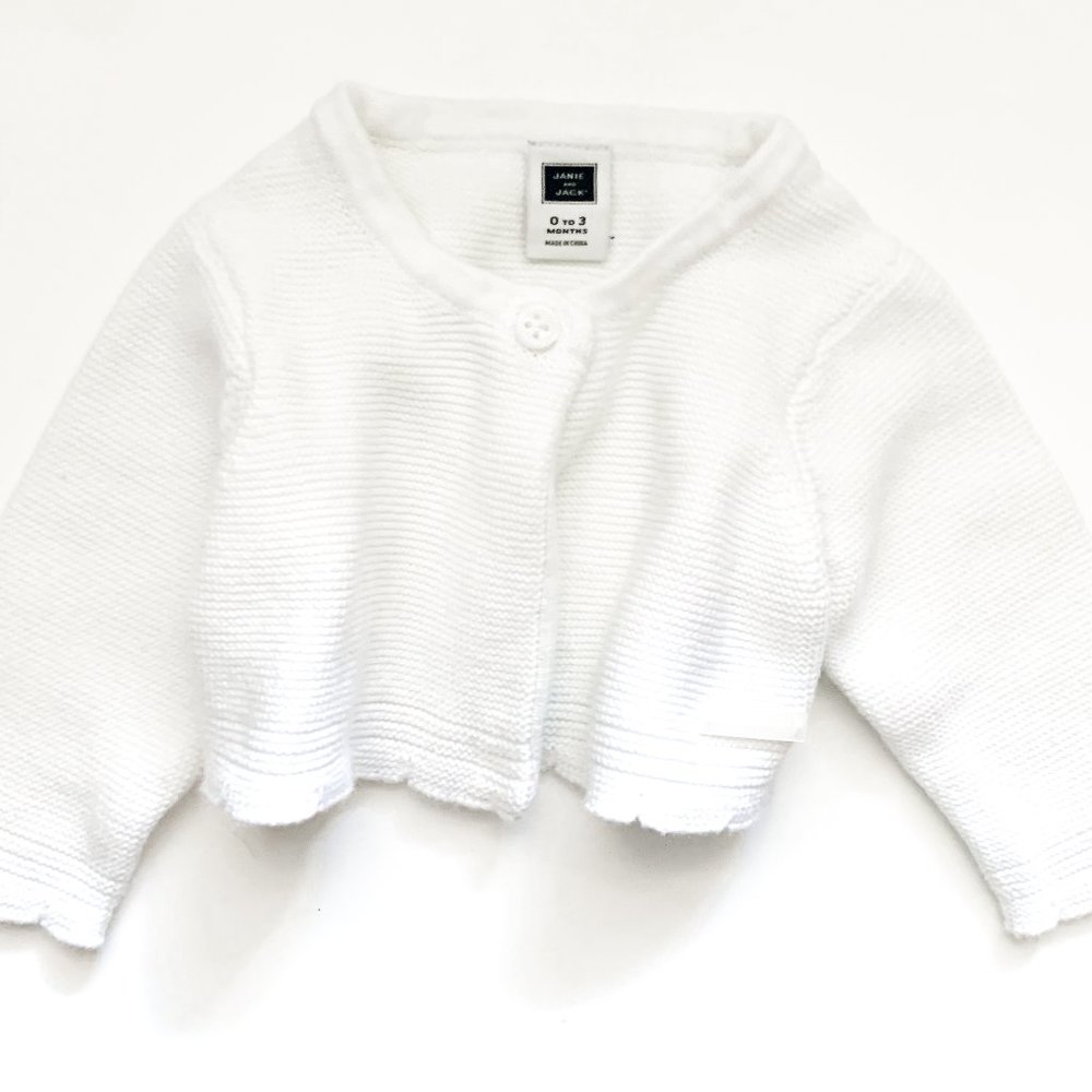 janie and jack sweet white cardigan/frilly detail